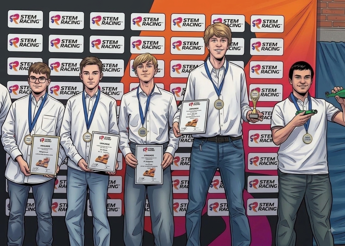 Siegerurkunden und Trophäen bei einer STEM Racing Meisterschaft